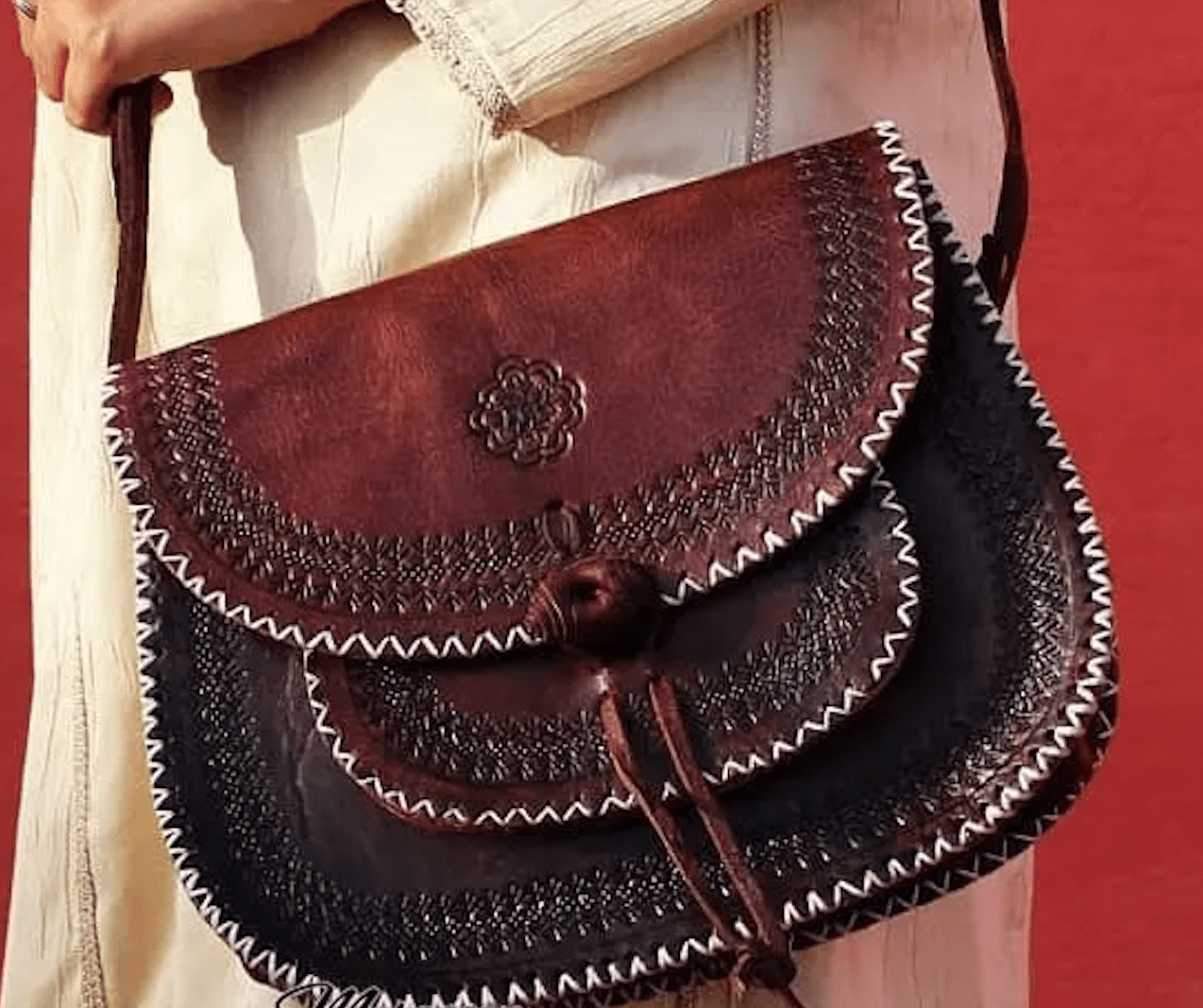 Hochwertige Handgemachte Ledertasche und Boho-Chic-Ibiza Style