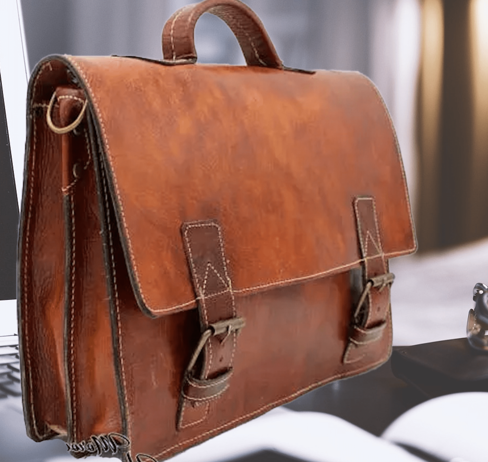 Männer Business Umhängetasche, Ledertasche im Vintage Look ist handgefertigt aus hochwertigem Ziegenleder