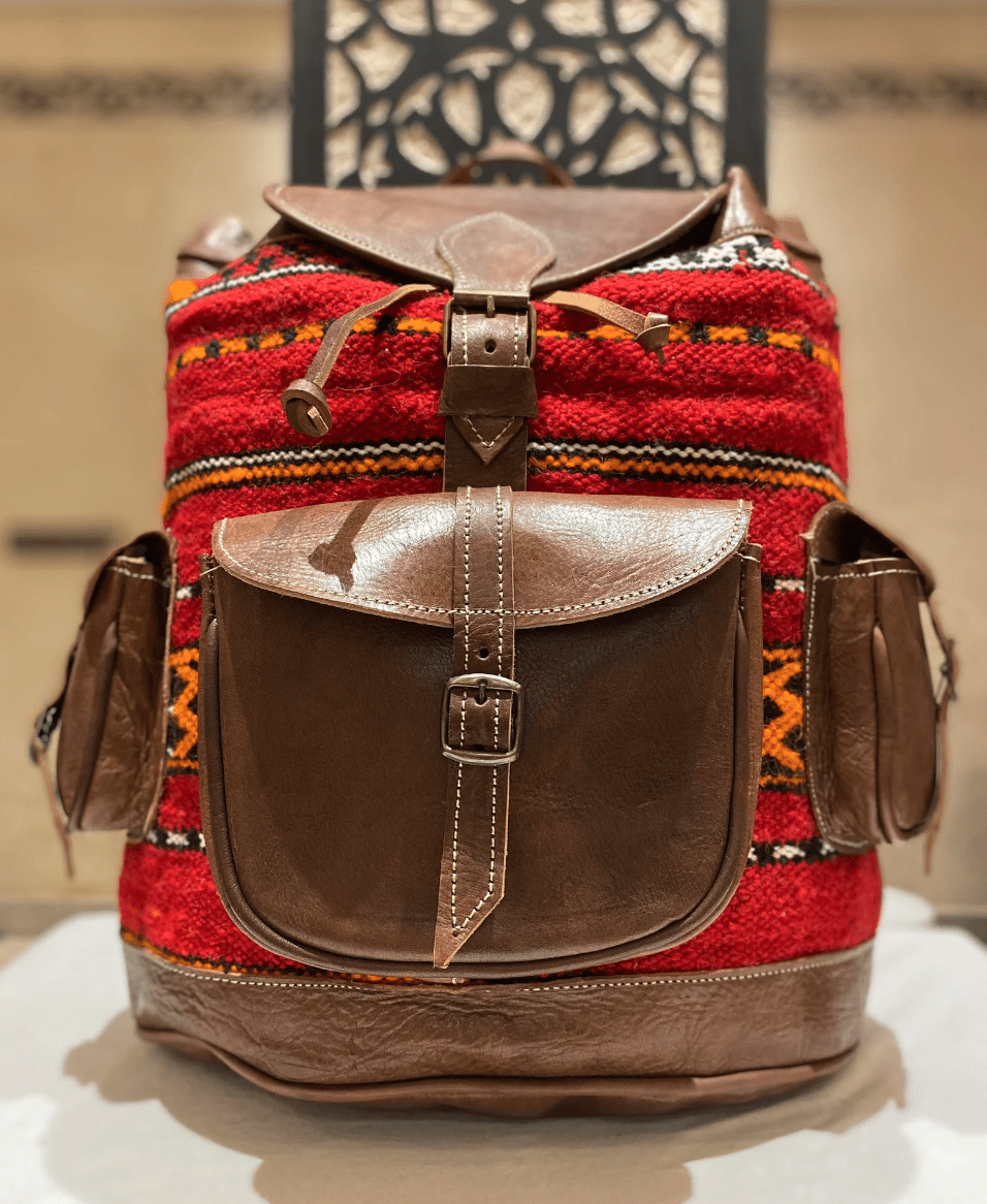 Wunderschöner Boho Leder Kilim Rucksack