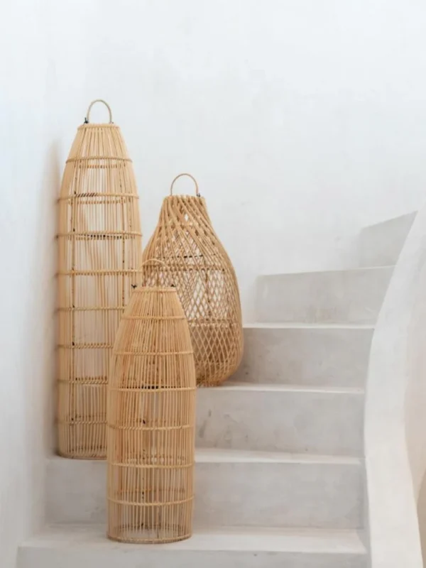 Flores Hängelampe, Rattan Lampe Boho, natürliche Hängelampe