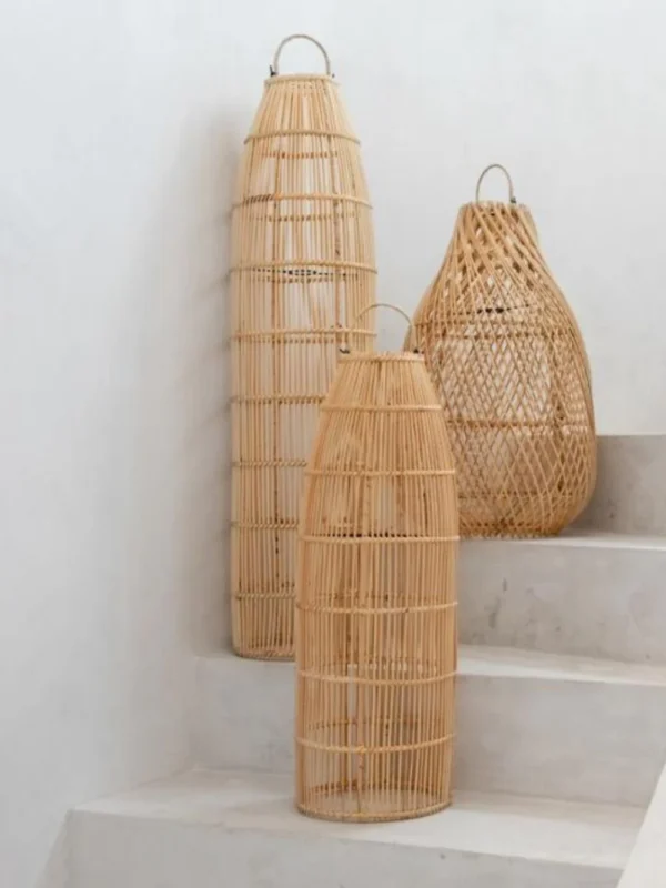 Flores Hängelampe, Rattan Lampe Boho, natürliche Hängelampe