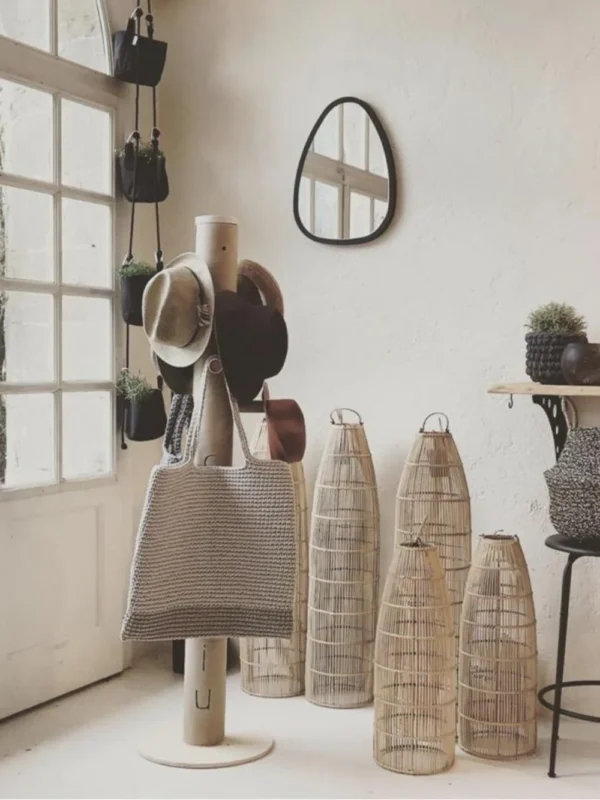 Flores Hängelampe, Rattan Lampe Boho, natürliche Hängelampe