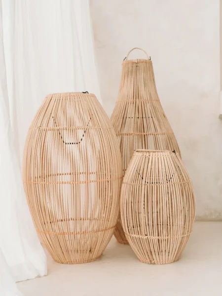 Boho Rattan Pendelleuchte mit verstellbarem Draht,