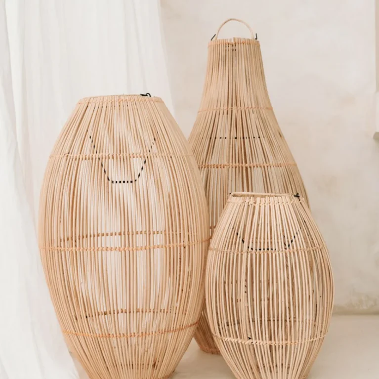 Boho Rattan Pendelleuchte mit verstellbarem Draht,